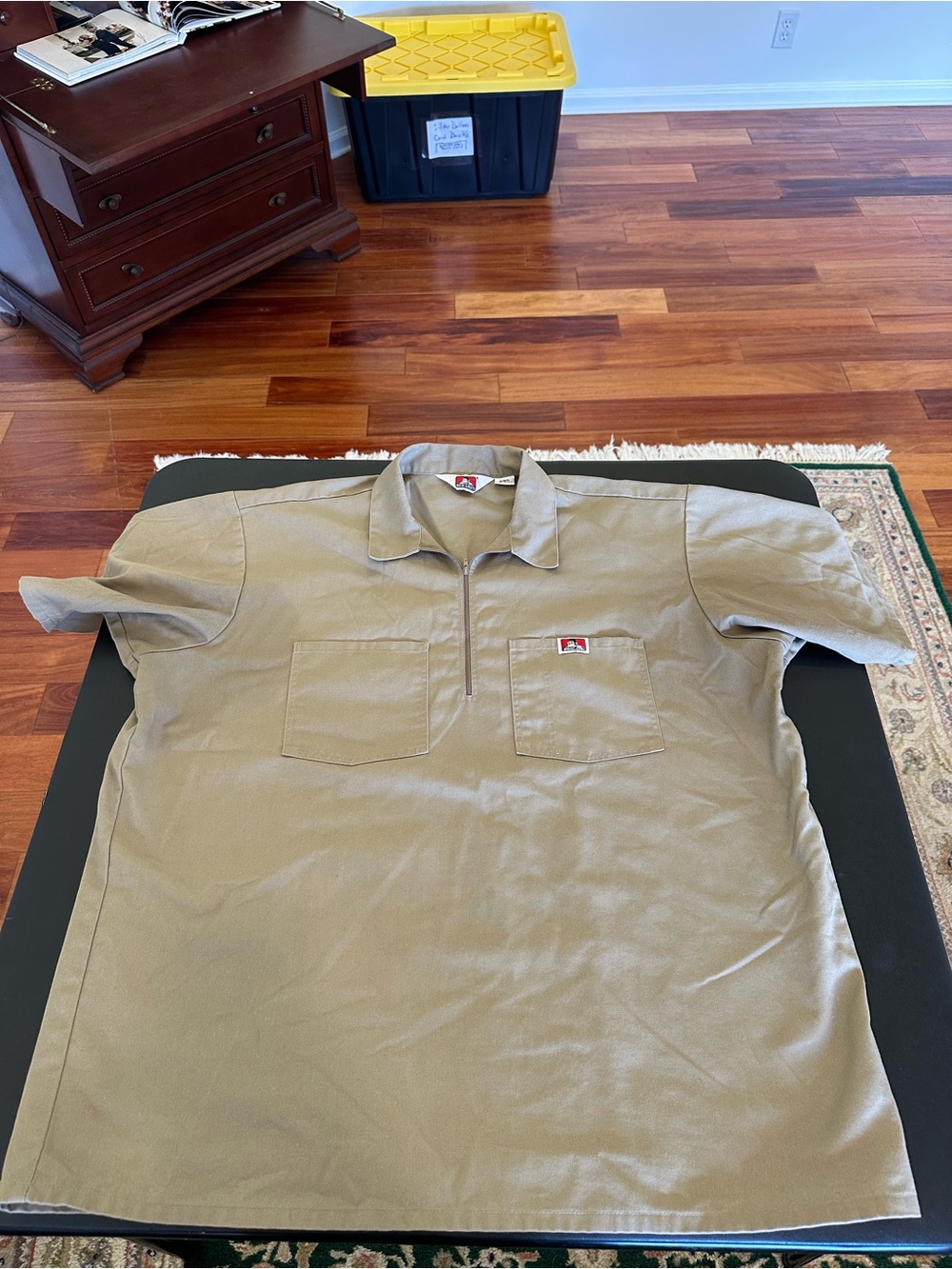 Ben Davis Men's Short-Sleeve Zip Polo Shirt in Khaki Size 2XL (read)